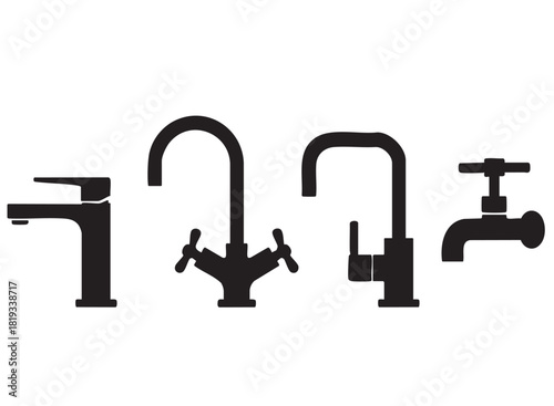 flat vector set of faucet line sketch