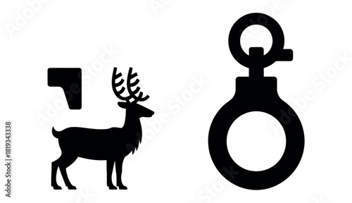 A silhouette of a deer and a keychain are shown against a white background.