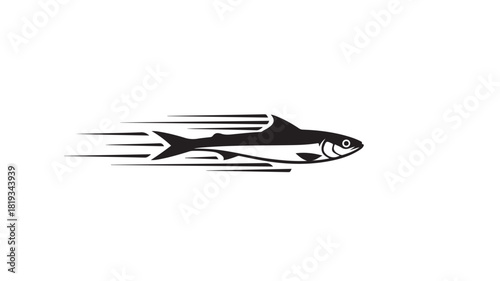Agile fish moving with incredible speed in a black and white minimalistic style, a great asset for sports team logo, or a racing team using sea life for branding