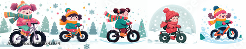 little girl riding a fatbike on a snowy road