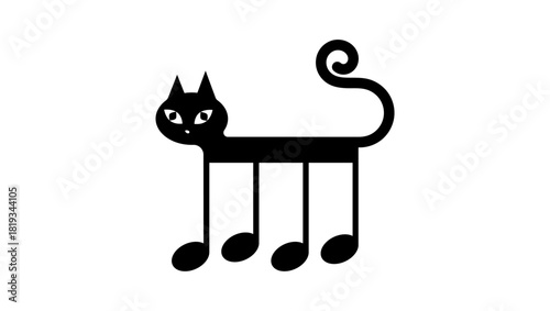 musical symbol, a cat in the shape of notes, black isolated silhouette
