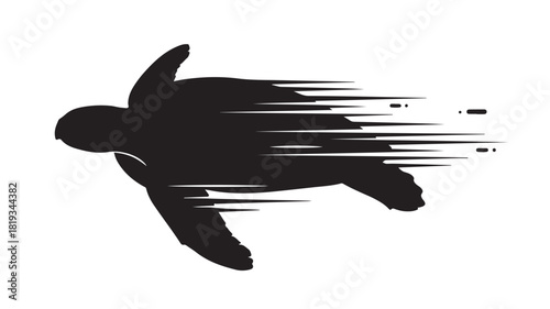 Powerful turtle gliding through the ocean currents with a modern artistic flair, representing speed and perseverance for adventure brands or conservation campaigns