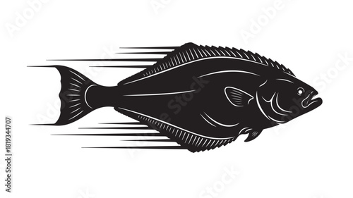 Bold streamlined fish in black silhouette for modern designs, ideal for fishing brands, marine themes, and impactful logos, brings a fresh, dynamic energy to apparel and posters