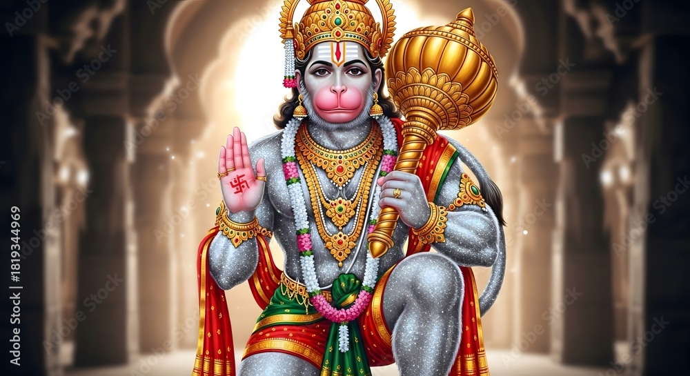 Fototapeta premium Hanuman hindu god image hinduism deity indian god mythology religious art illustration