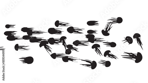 Elegant silhouette of jellyfish gracefully swimming, perfect for marine biology presentations and ocean conservation campaigns or coastal resort branding with a touch of mystery