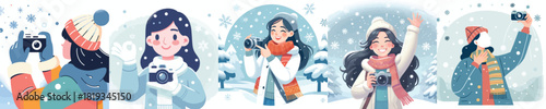 a woman holding a camera in the snow