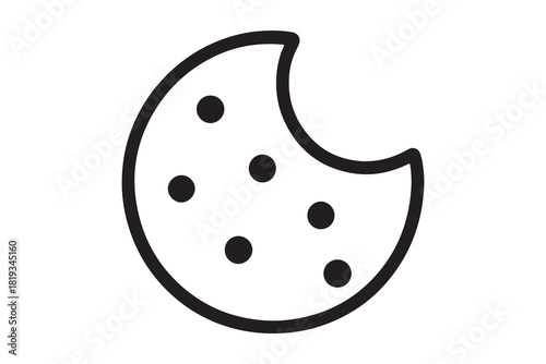 Bitten cookie with chocolate chips line art simple graphic illustration