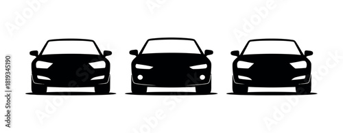 Three identical black car silhouettes are lined up and facing forward.