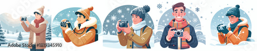 a man holding a camera in the snow