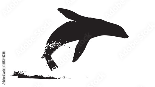 Majestic sea lion leaping from the ocean in striking silhouette, a symbol of marine wildlife and freedom, perfect for conservation projects and coastal adventures