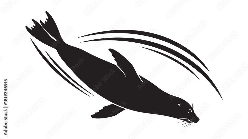 Fototapeta premium Elegant monochrome seal swimming, perfect for branding, wildlife projects, and environmental campaigns, bringing a touch of marine life to your designs with a clean, modern aesthetic