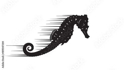 A black seahorse glides through the water with speed and grace, a symbol of the ocean's beauty and mystery, perfect for nature lovers and marine enthusiasts alike