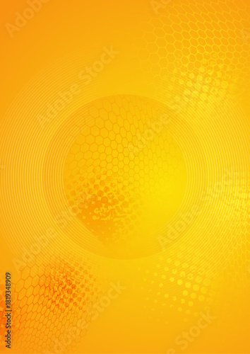 Bright yellow abstract background with linear circles and halftone