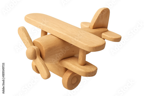 Wooden toy biplane creating childhood play and imagination