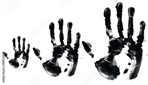 Handprints in black on a white background.  Isolated on a translucent background, a vector handprint in the style of hand-drawn digital art