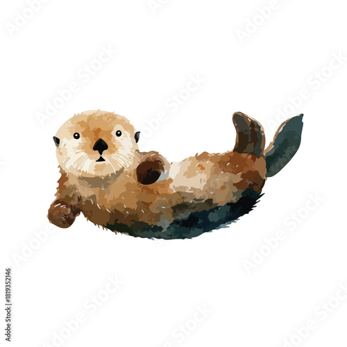 Cute Sea Otter Illustration Floating on Back.