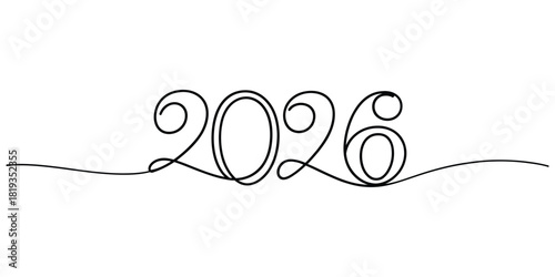 Elegant single line drawing of the year 2026