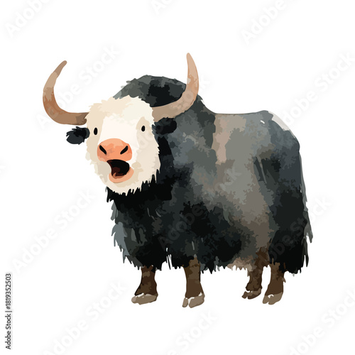 Cute Shaggy Yak Illustration Wild Animal Vector Art.