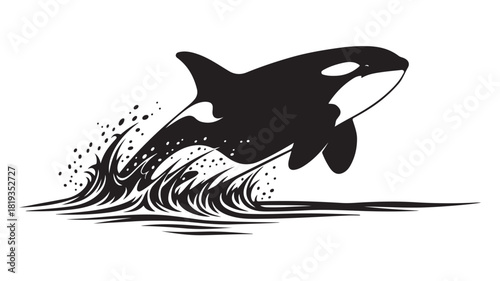 Powerful orca breaching vibrant waters with artistic flair, symbolizing nature's strength and marine wildlife, perfect for conservation campaigns and ocean themed projects