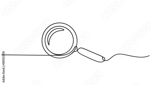 Minimalist continuous line drawing of a magnifying glass