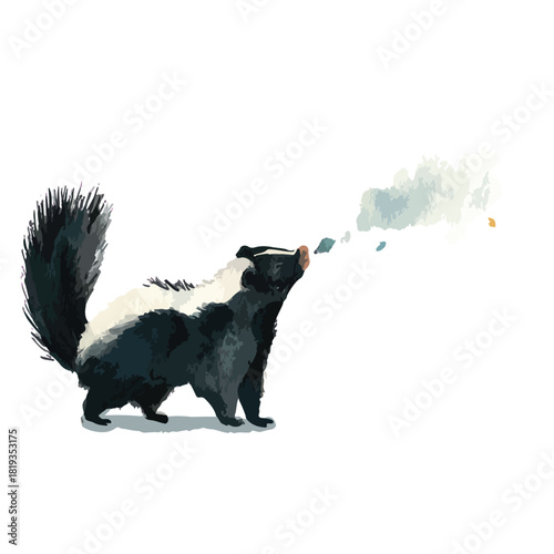 Cute Skunk Illustration Emitting Scent Spray.