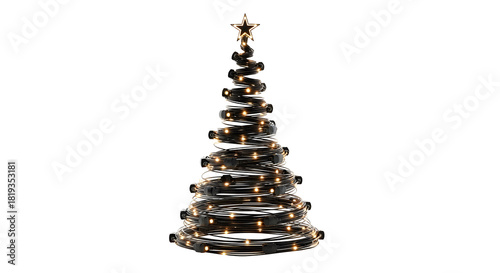 Christmas tree wire led lights festive holiday decoration on transparent background