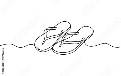 Minimalist line art drawing of flip flops on a white background