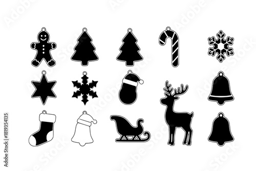 Christmas sugar cookie cut shapes Templates for cutting vector set. Die cut silhouette tags for Christmas decoration, cutting machine, paper craft. Xmas motifs isolated silhouettes cutter knife shape.