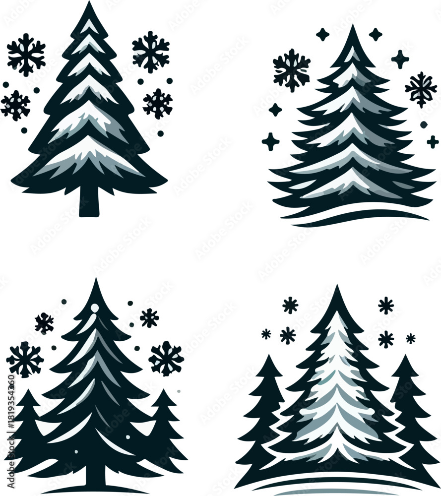 Obraz premium Snowy pine tree logo vector white background .