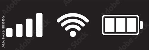 Phone bar status Icons, battery Icon, wi-fi signal strength. Phone network WIFI battery icon symbol. hone iOS notification bar symbol.