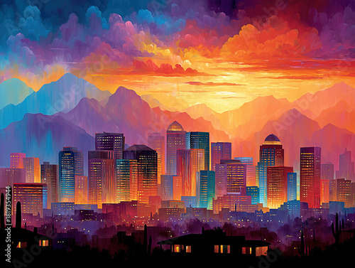 Phoenix Arizona skyline at sunset
