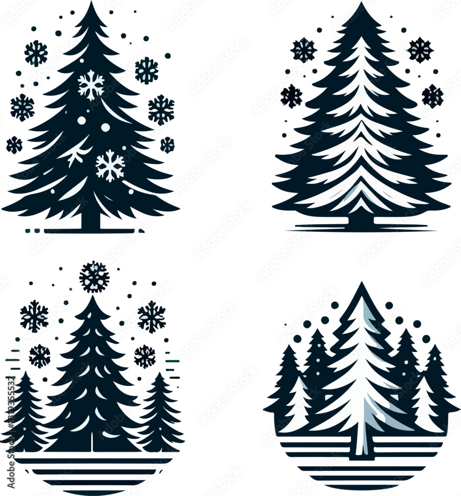 Obraz premium Snowy pine tree logo vector white background .