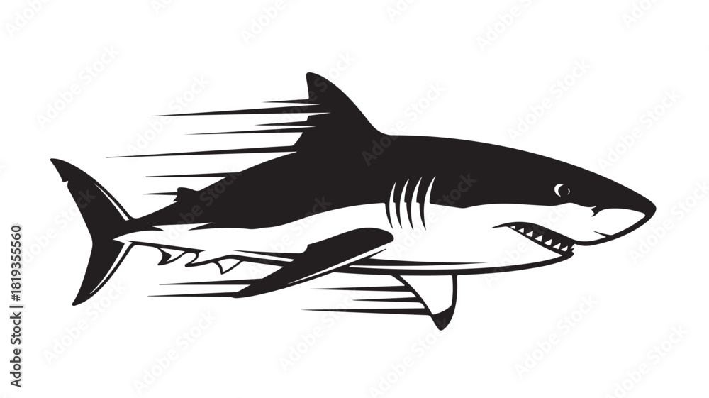 Obraz premium Powerful great white shark swimming aggressively, showcasing nature's raw beauty and untamed ocean life, perfect for wildlife documentaries or conservation campaigns