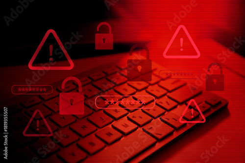 Malware attack virus alert , malicious software infection , cyber security awareness training to protect business information from threat attacks