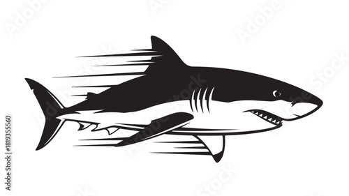 Powerful great white shark swimming aggressively, showcasing nature's raw beauty and untamed ocean life, perfect for wildlife documentaries or conservation campaigns