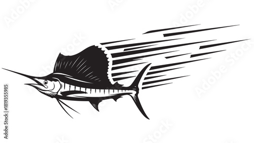 Dynamic sailfish swimming with speed lines for your sportfishing brand, a powerful symbol of ocean adventure and competitive spirit, perfect for logos or apparel designs