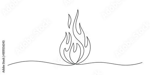 Stylized line art of a flame rising from a ground line