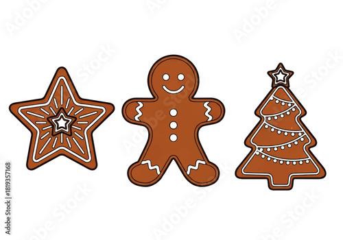 Christmas gingerbread cookies: star, gingerbread man, and Christmas tree.
