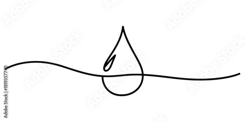 Minimalist single line drawing of a water droplet on a wavy line