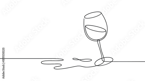 Minimalist line art of a spilled wine glass