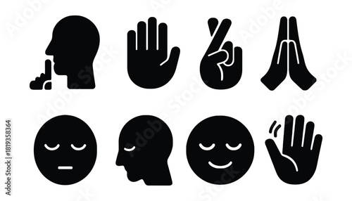 Mindfulness meditation silence peace expression vector graphics