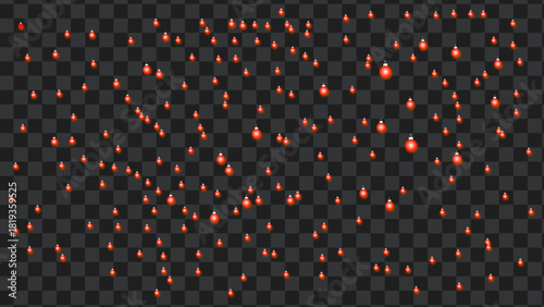 Festive array of shiny red christmas ornaments scattered digitally on a transparent background for holiday season designs.