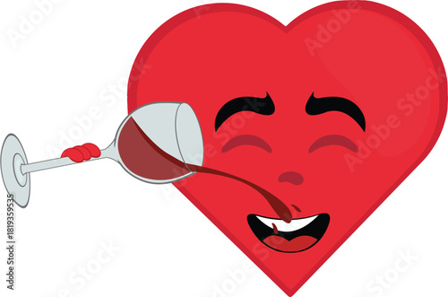 vector illustration emoticon character heart cartoon, drinking a glass of wine beverage