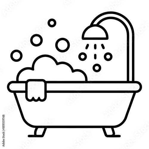 Bathtub with bubbles and shower icon