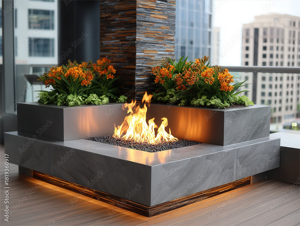 Naklejka premium sleek modern fireplace closeup