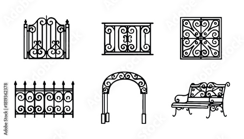 Decorative wrought iron elements set for garden design vector