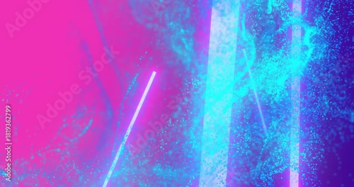 Pale wisp sparking teal ribbons weaving through neon rods and bars, brightening to show flow