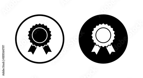 Award medal icon in black circle. Achievement badge or quality certification symbol