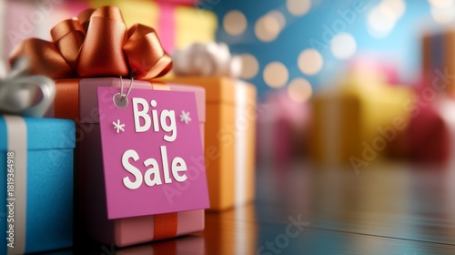 Exciting big sale banner with colorful gift boxes and festive atmosphere
