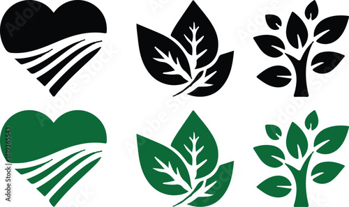 green black leaf icons set vector design